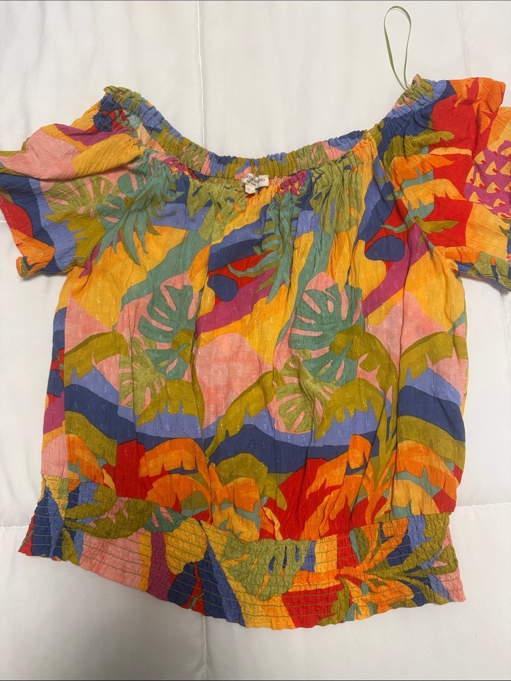 Christian Siriano Multicolor Tropical Off-Shoulder Blouse